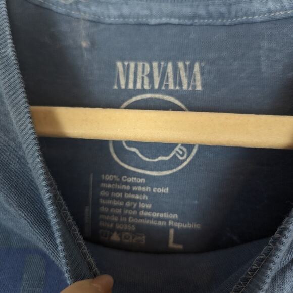 Nirvana Officially Licensed Blue Tie Dye Nevermind Smiley Grunge Band Tee - Picture 5 of 5